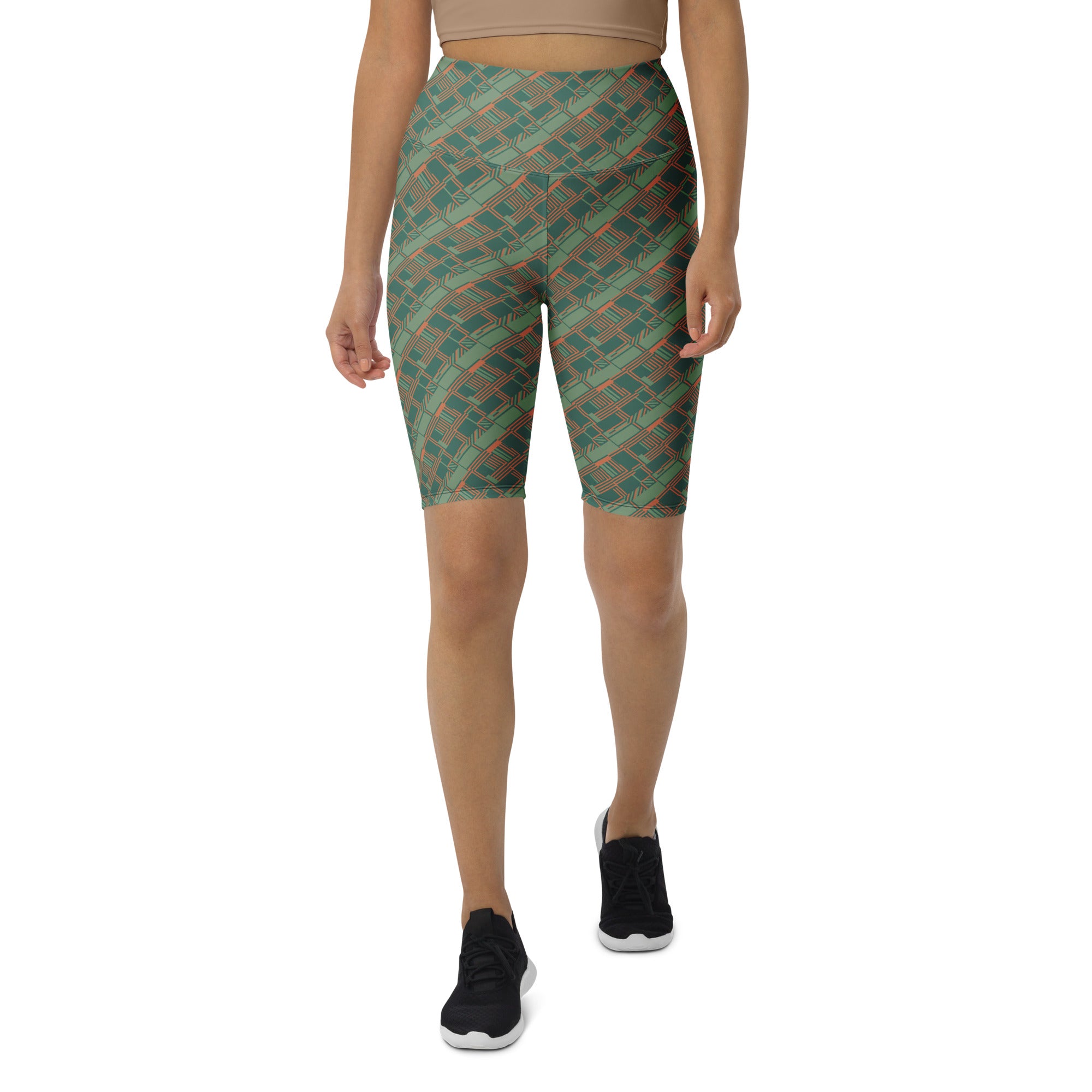 Green Terracotta Stripes Bike Shorts | GearBunch