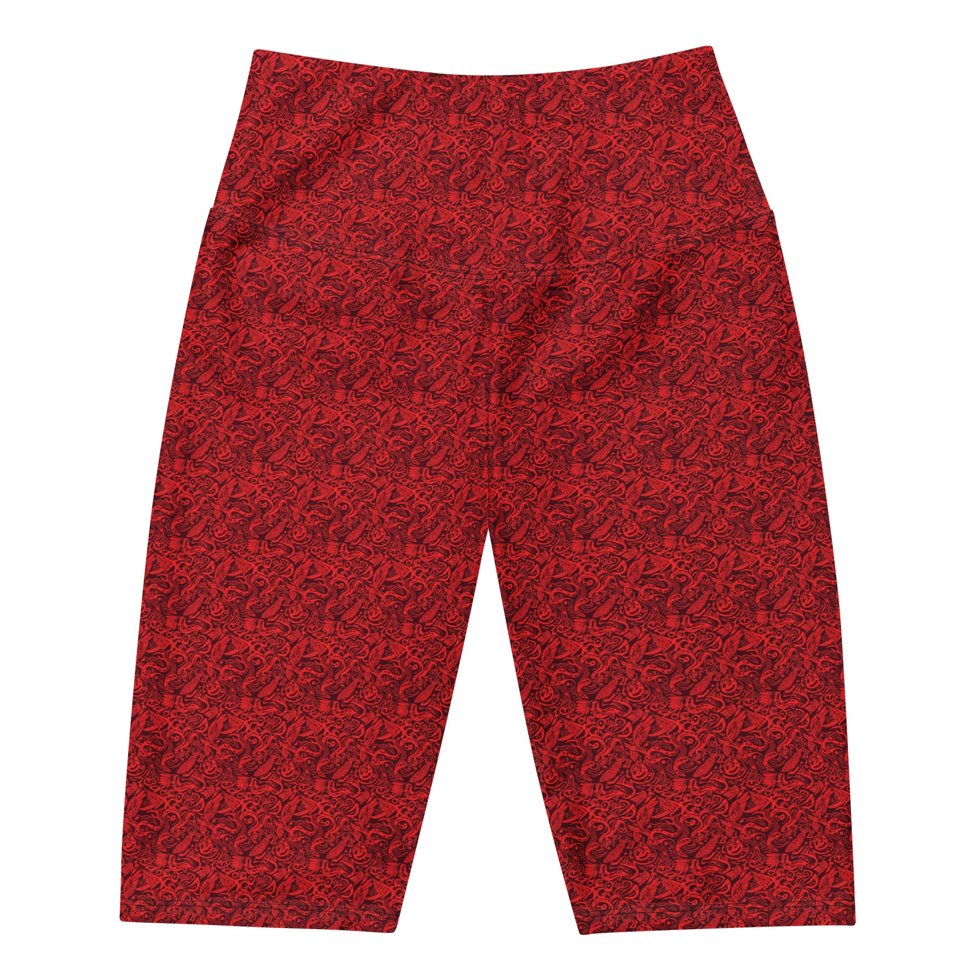 Women's red snake bird pattern bike shorts front view