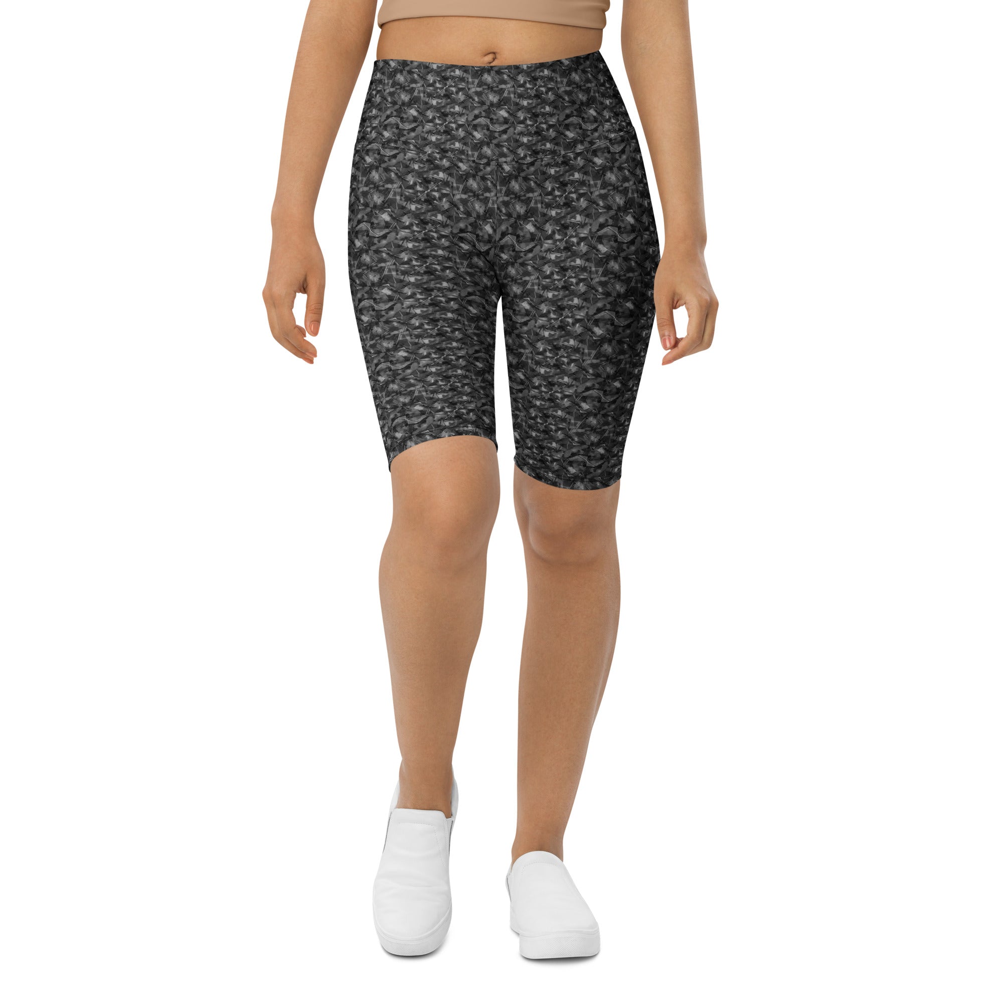 Women's abstract pattern bike shorts front view