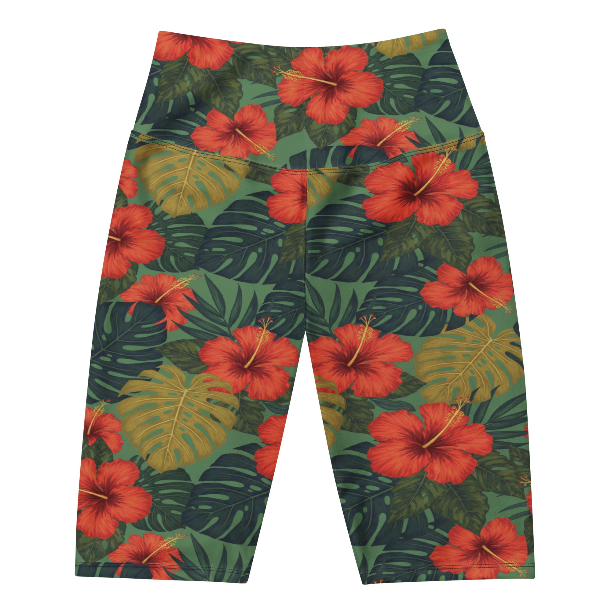 Women's bold tropical leaves bike shorts front view