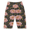 Women's blush peonies and gold bike shorts front view