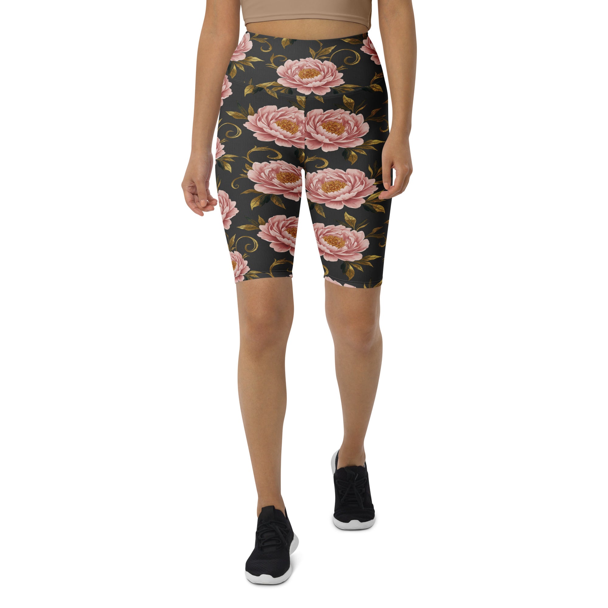 Blush Peonies and Gold Bike Shorts | GearBunch