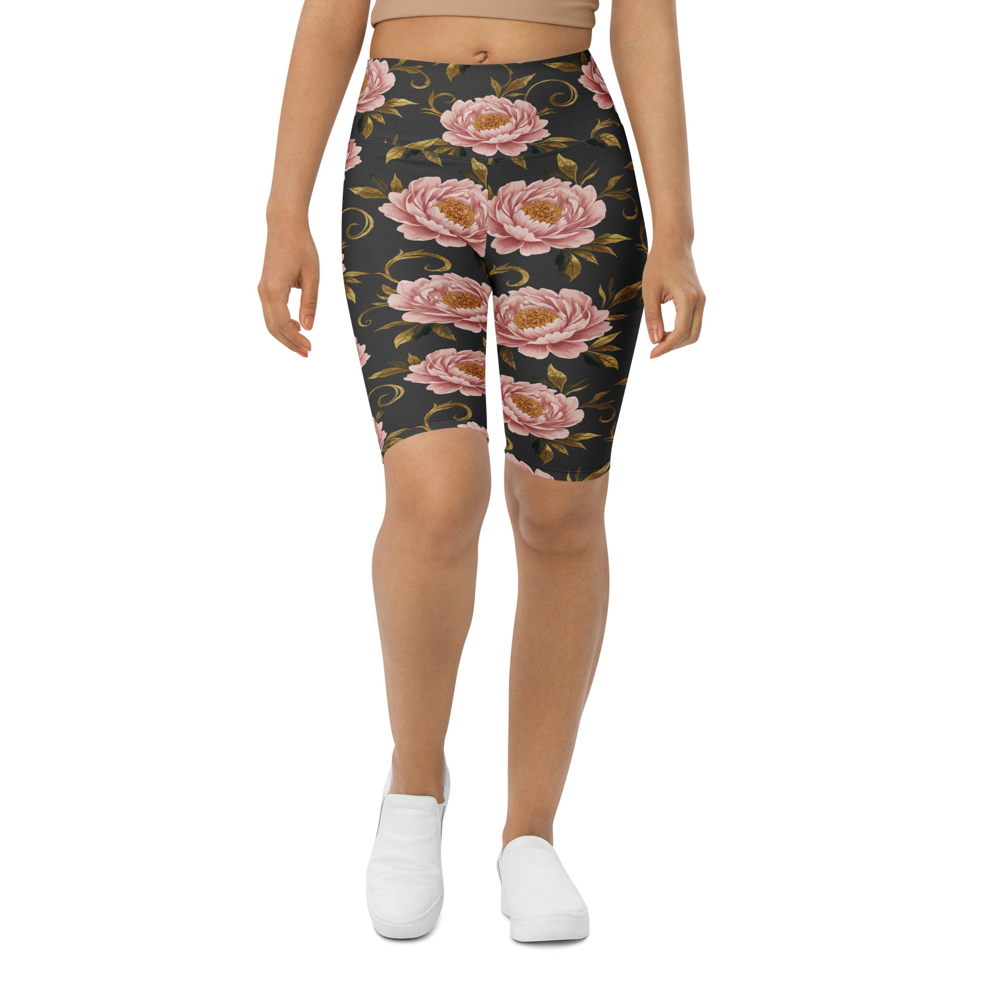 Blush Peonies and Gold Bike Shorts | GearBunch