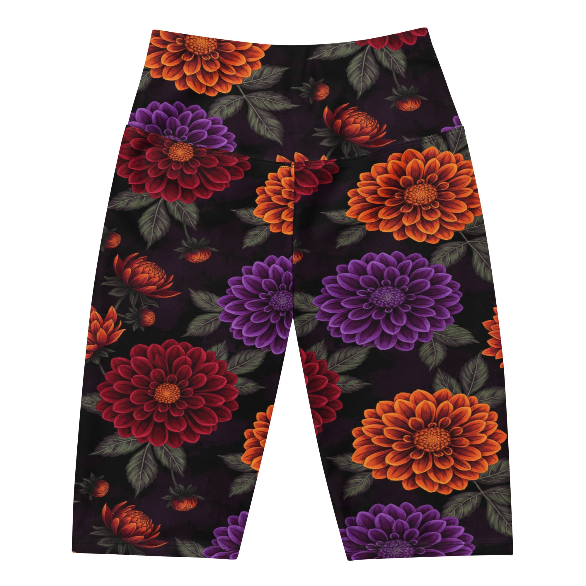 Women's dahlia floral print bike shorts front view