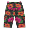 Women's neon tropical flowers bike shorts front view