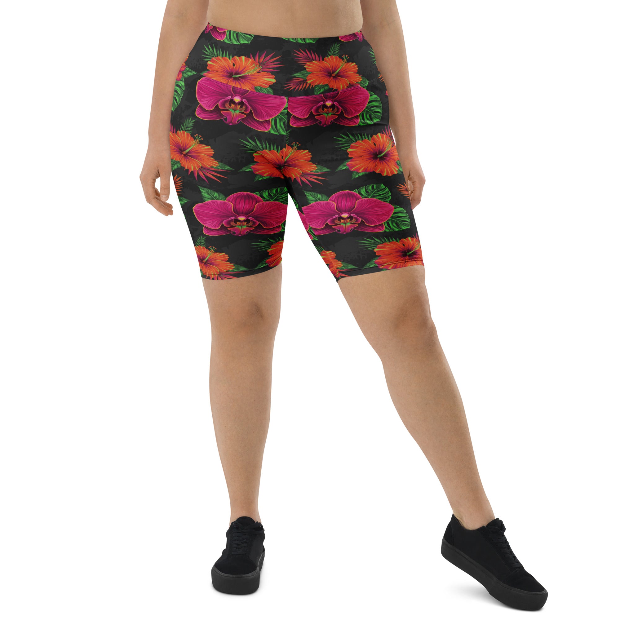Neon Tropical Flowers Bike Shorts | GearBunch