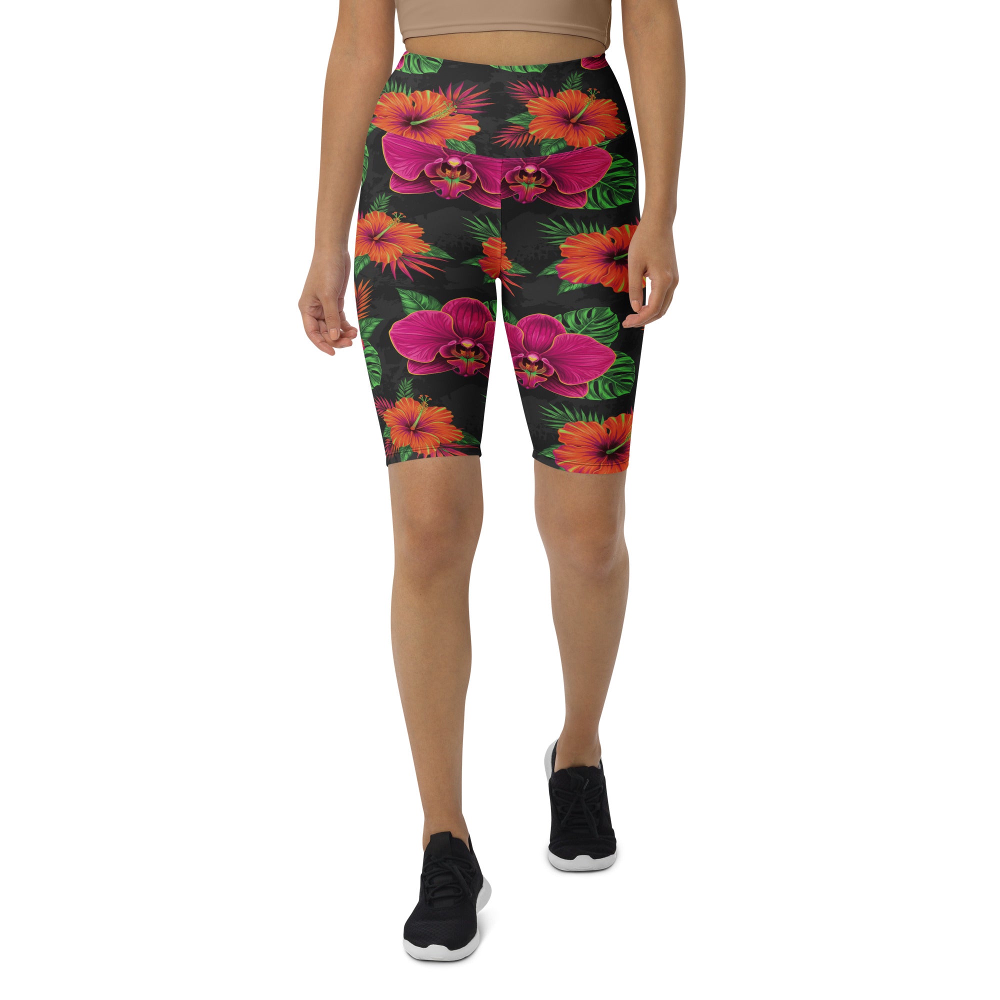 Neon Tropical Flowers Bike Shorts | GearBunch