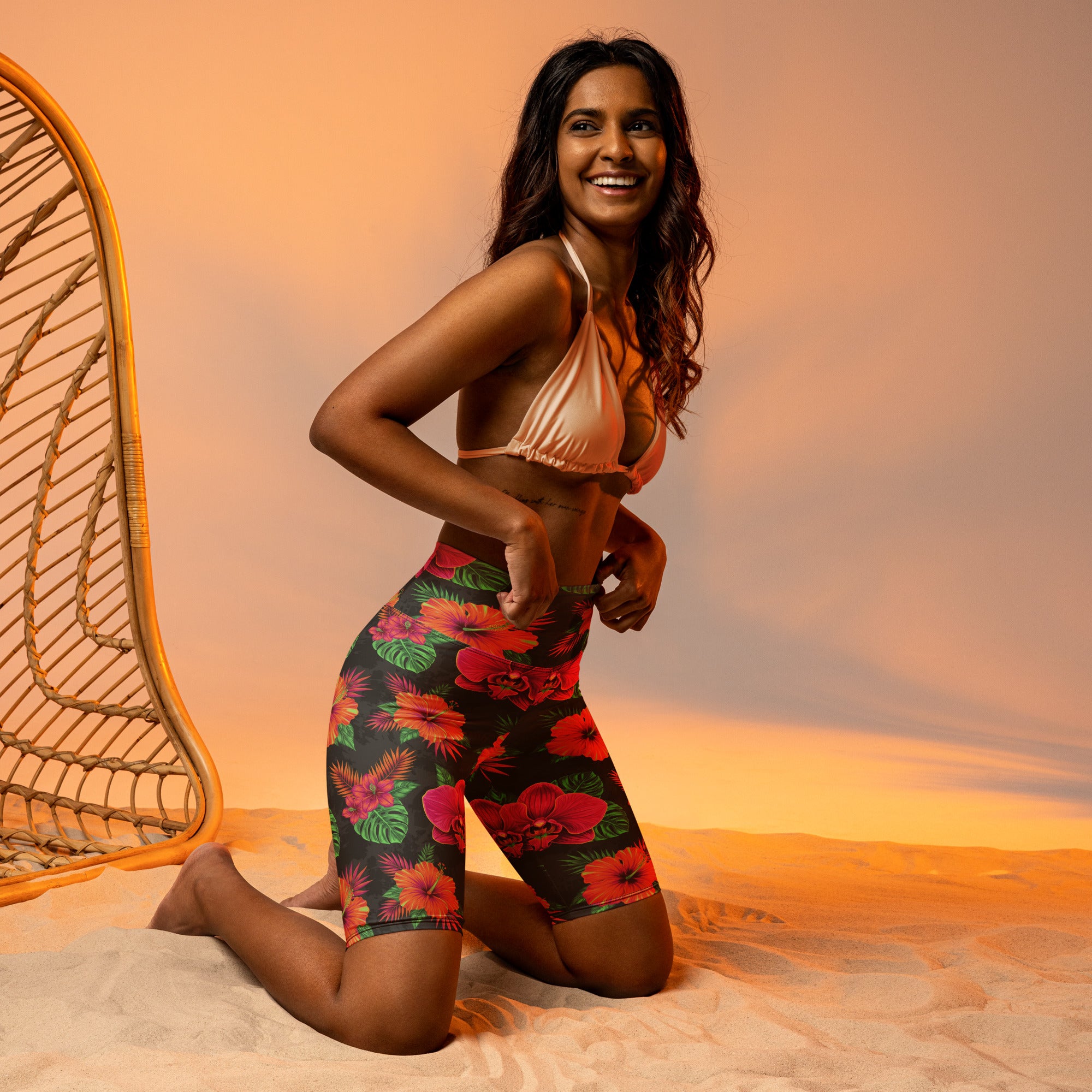 Neon Tropical Flowers Bike Shorts | GearBunch