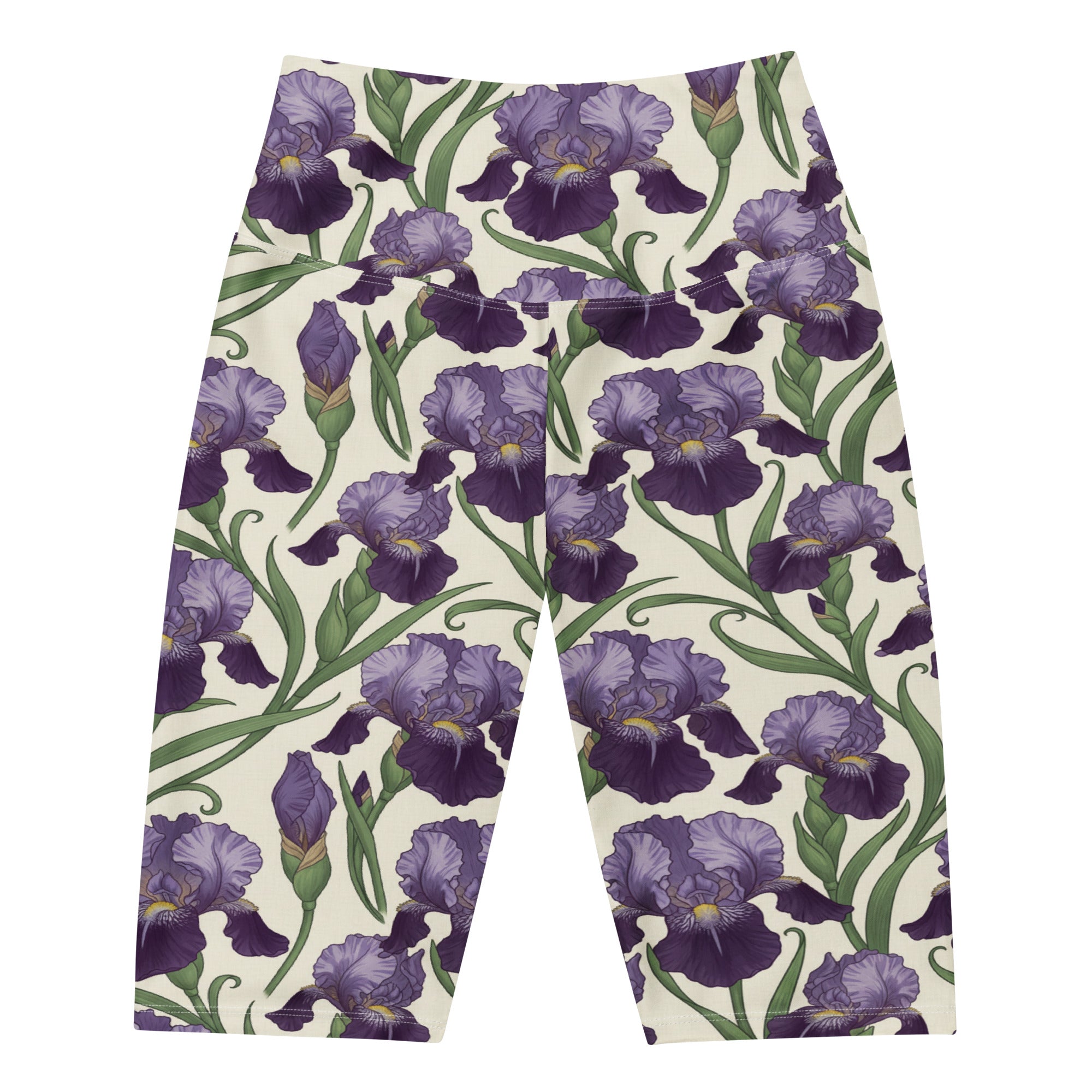 Women's art nouveau iris printed bike shorts front view