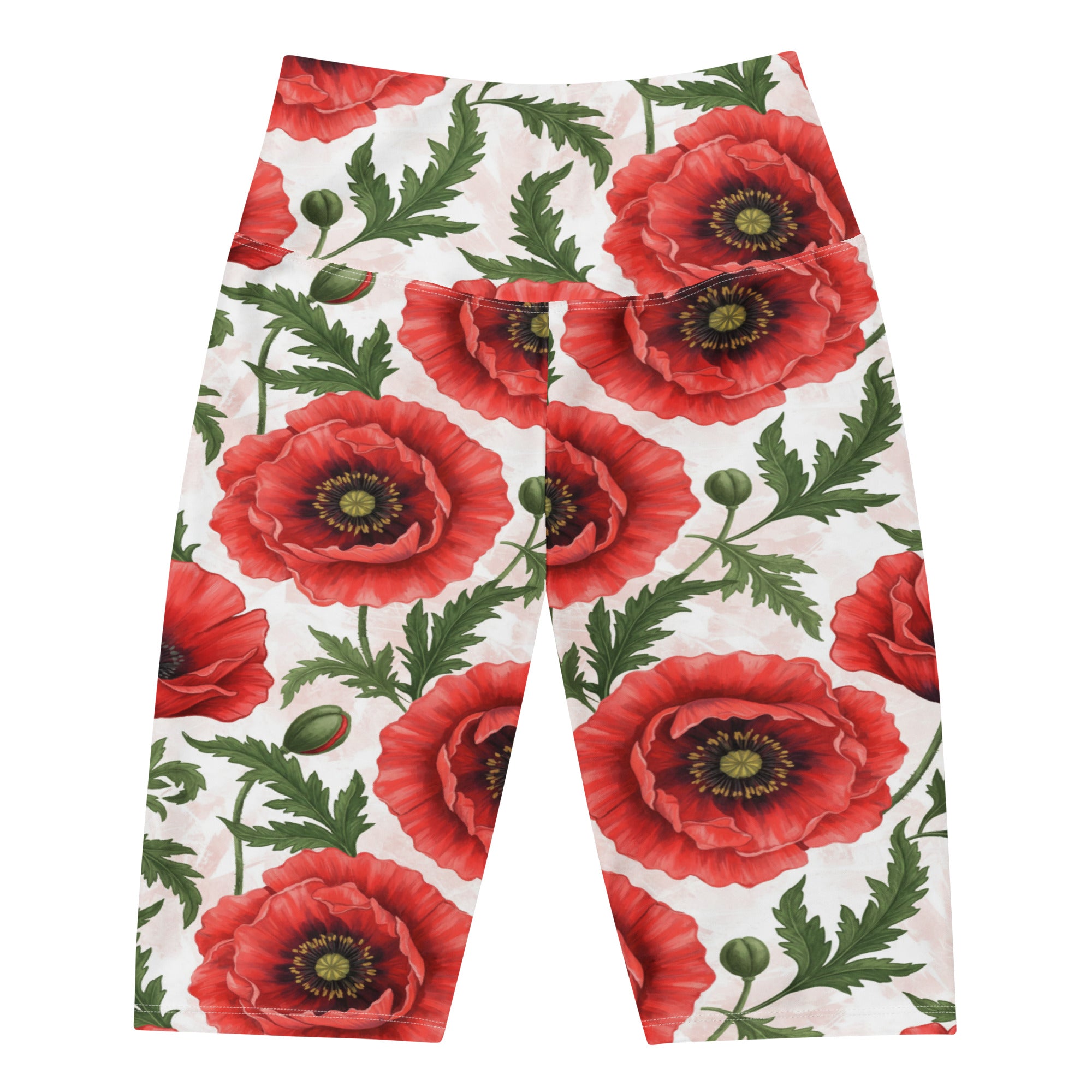 Women's floral poppies bike shorts front view