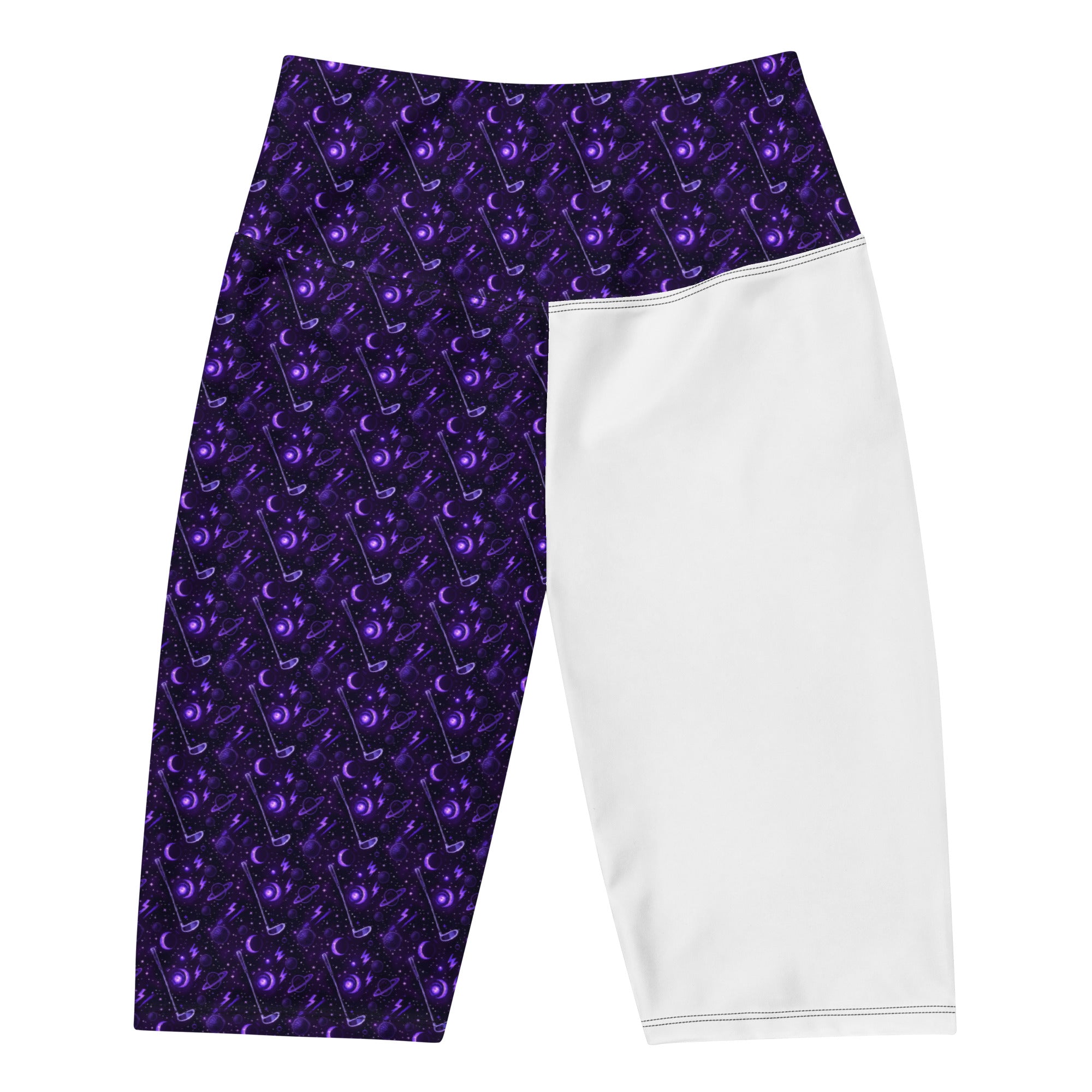 Women's cosmic space printed bike shorts front view