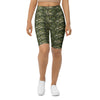 Women's botanical olive branch printed bike shorts front view