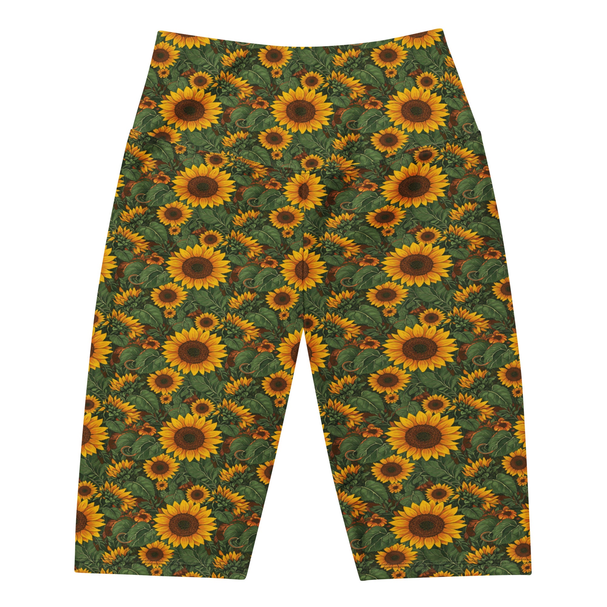 Women's sunflower cross printed bike shorts front view