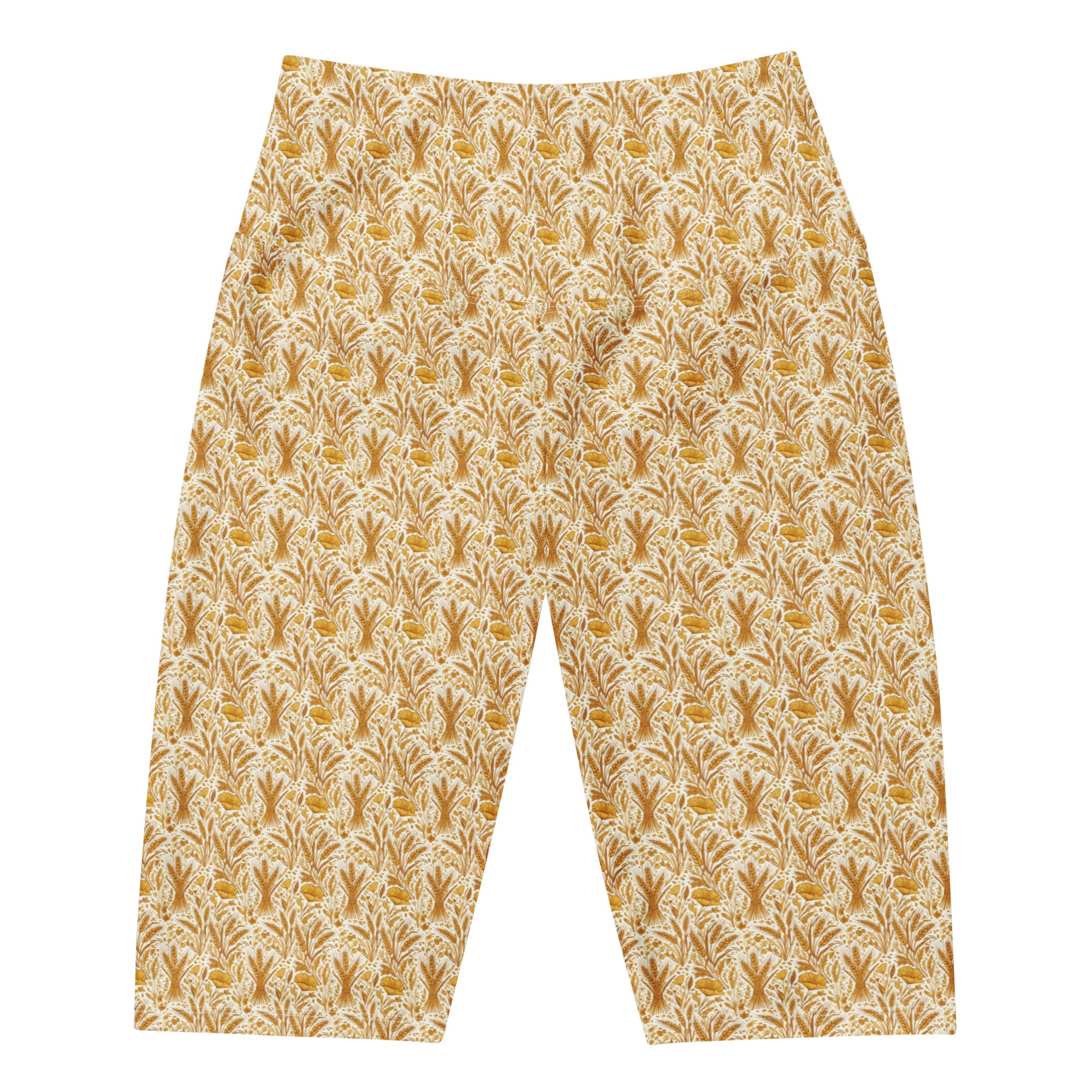 Women's wheat field harvest printed bike shorts front view