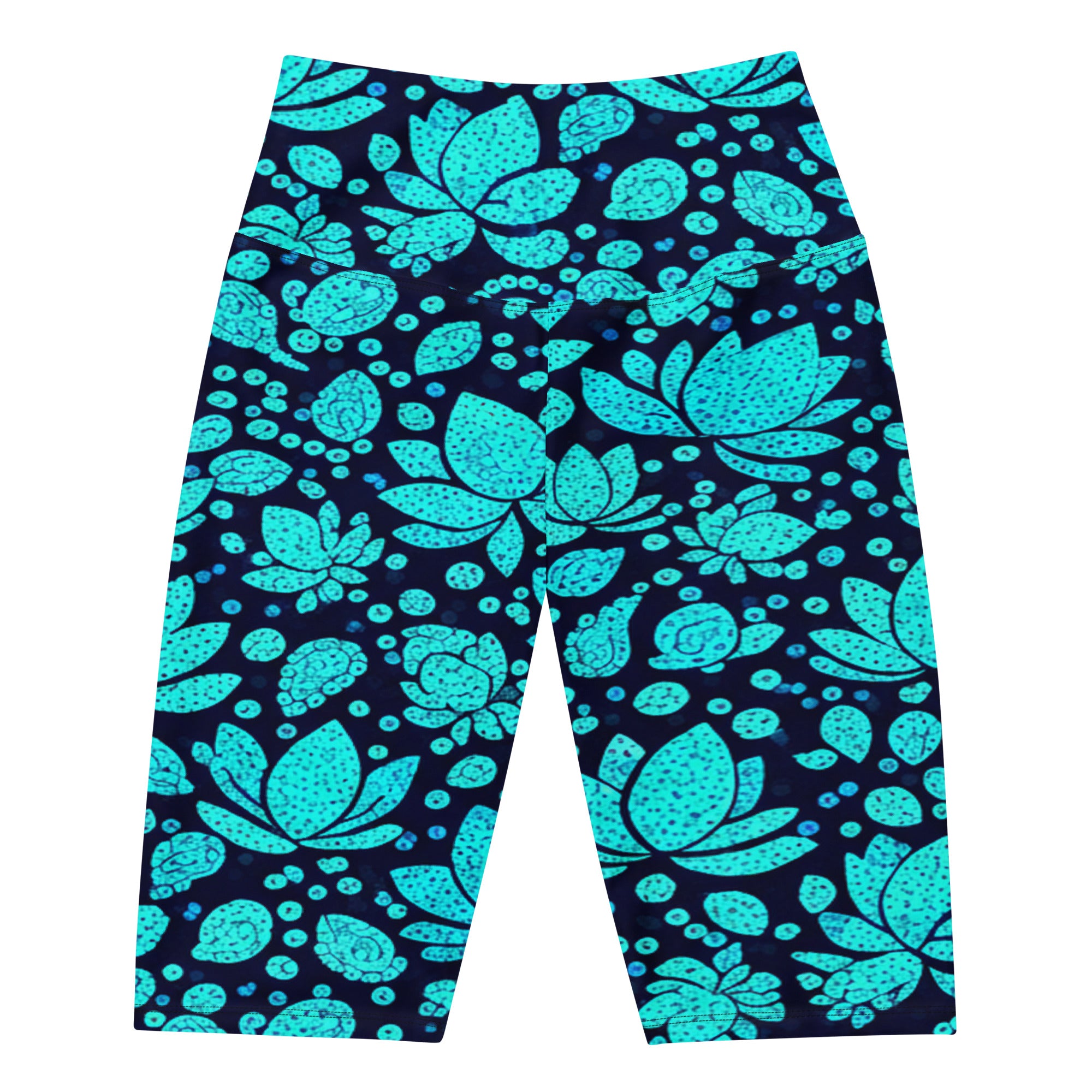 Women's teal paillette lotus bike shorts front view