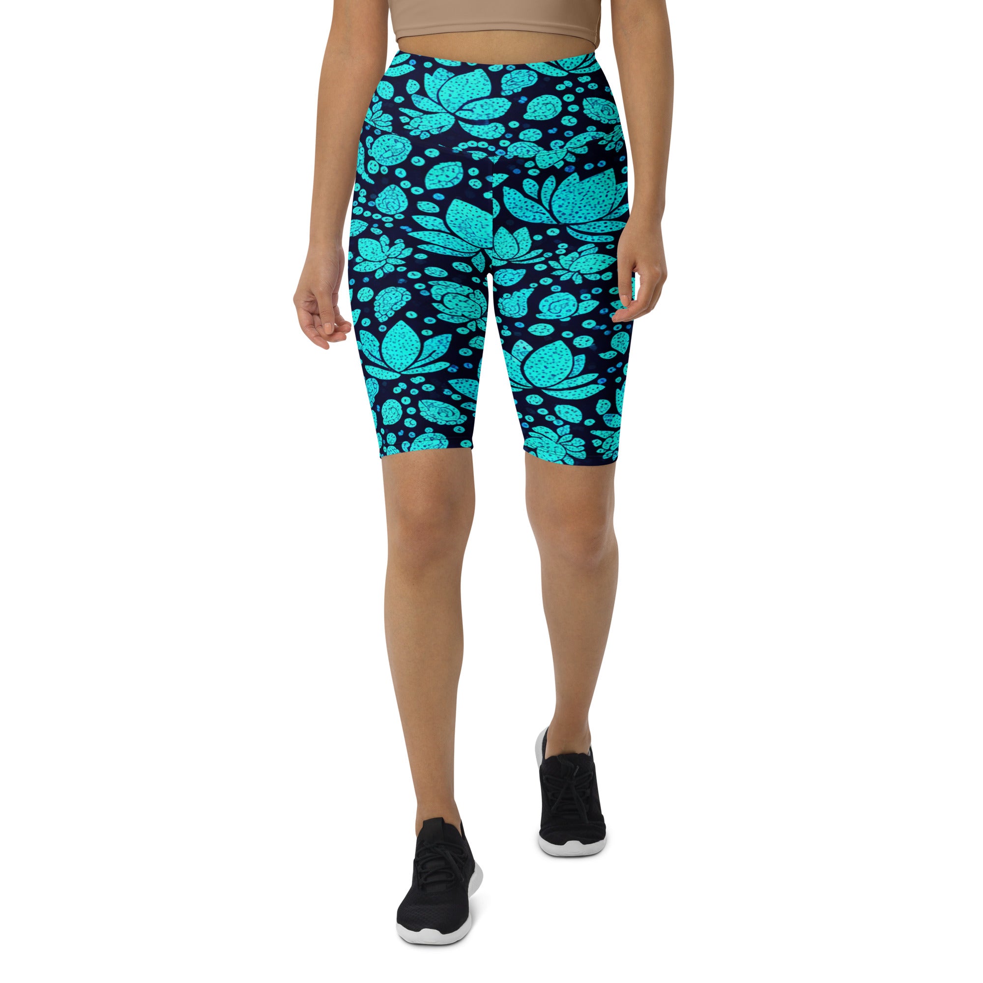 Teal Paillette Lotus Bike Shorts | GearBunch