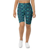 Women's teal lotus garden printed bike shorts front view