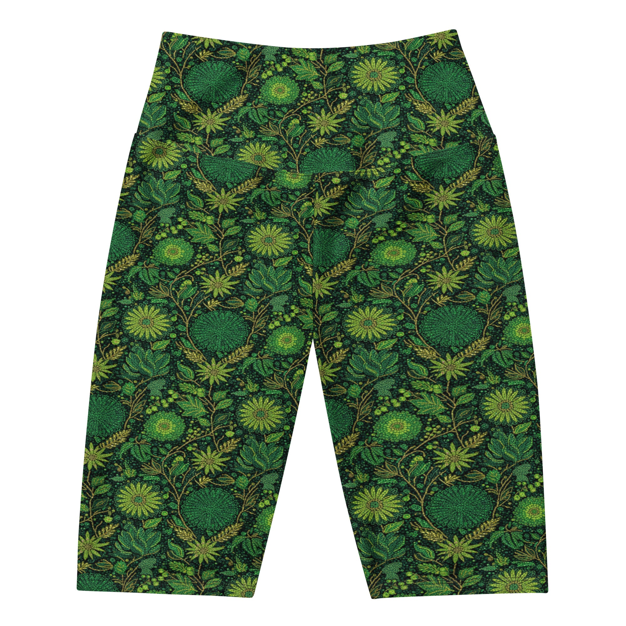 Women's emerald paillette jungle bike shorts front view