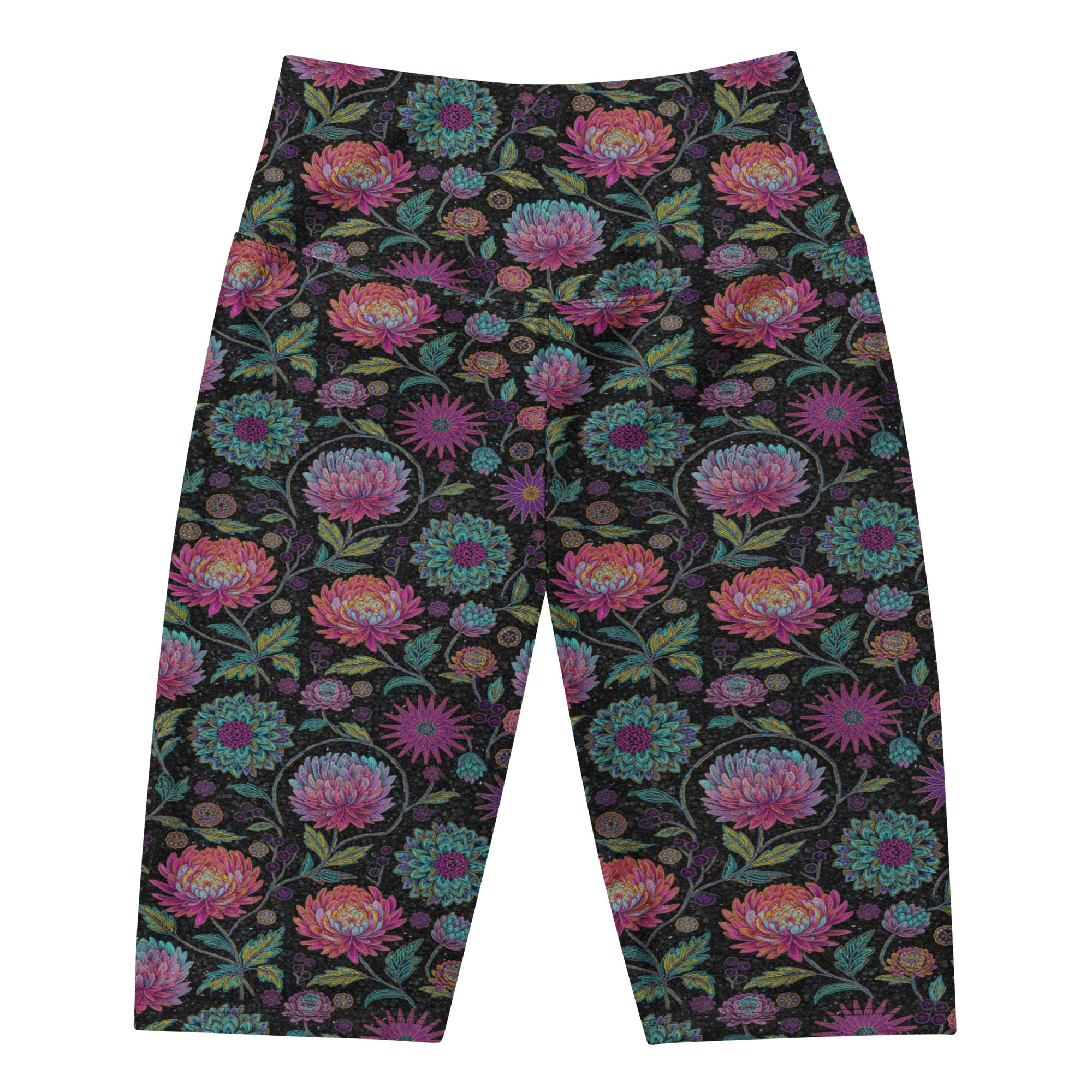 Women's holographic paillette printed bike shorts front view