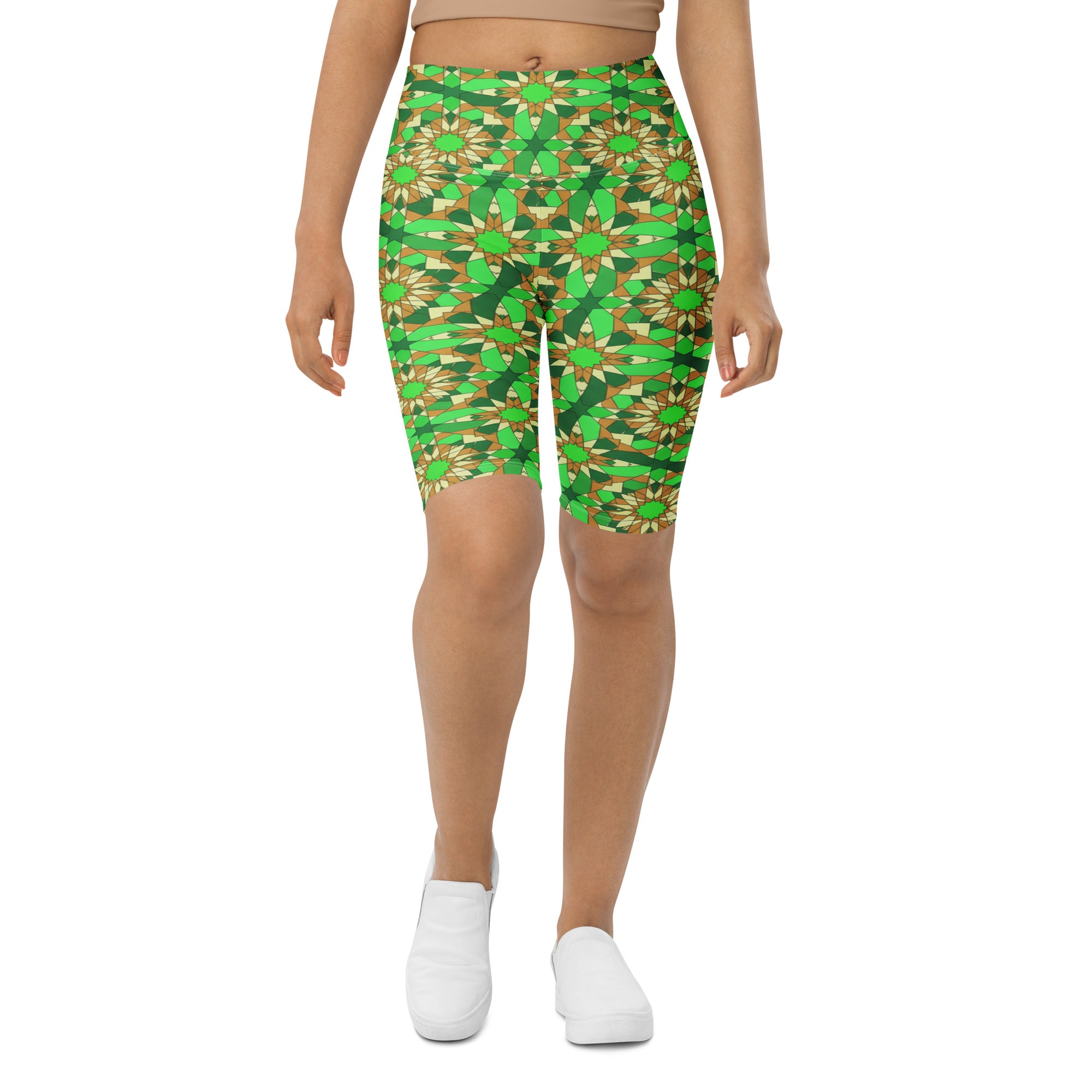 Women's zellige jade copper bike shorts front view