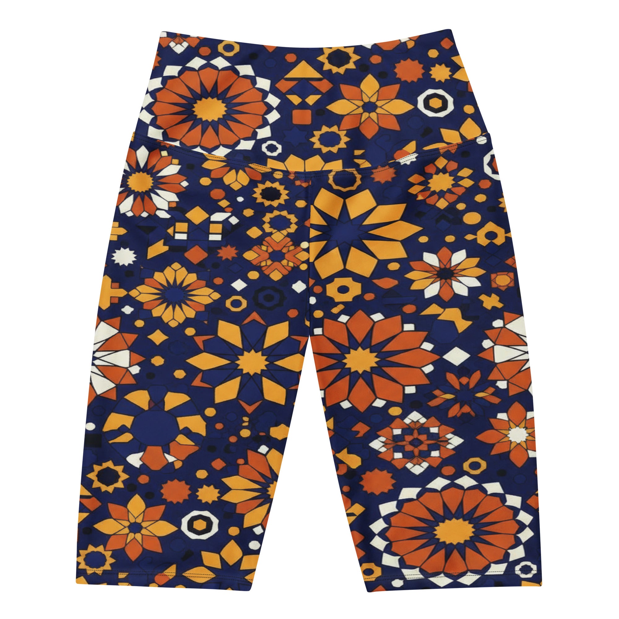 Women's zellige indigo saffron bike shorts front view