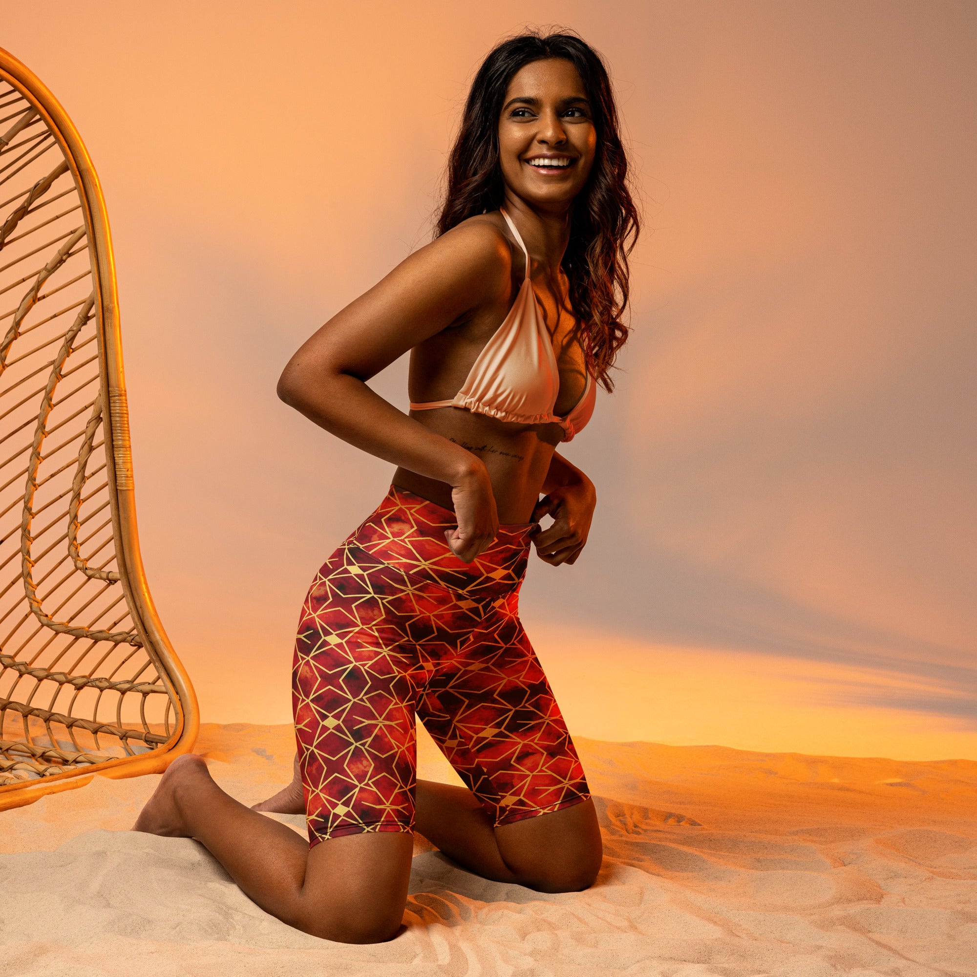 Arabic Watercolour Ruby Gold Bike Shorts | GearBunch
