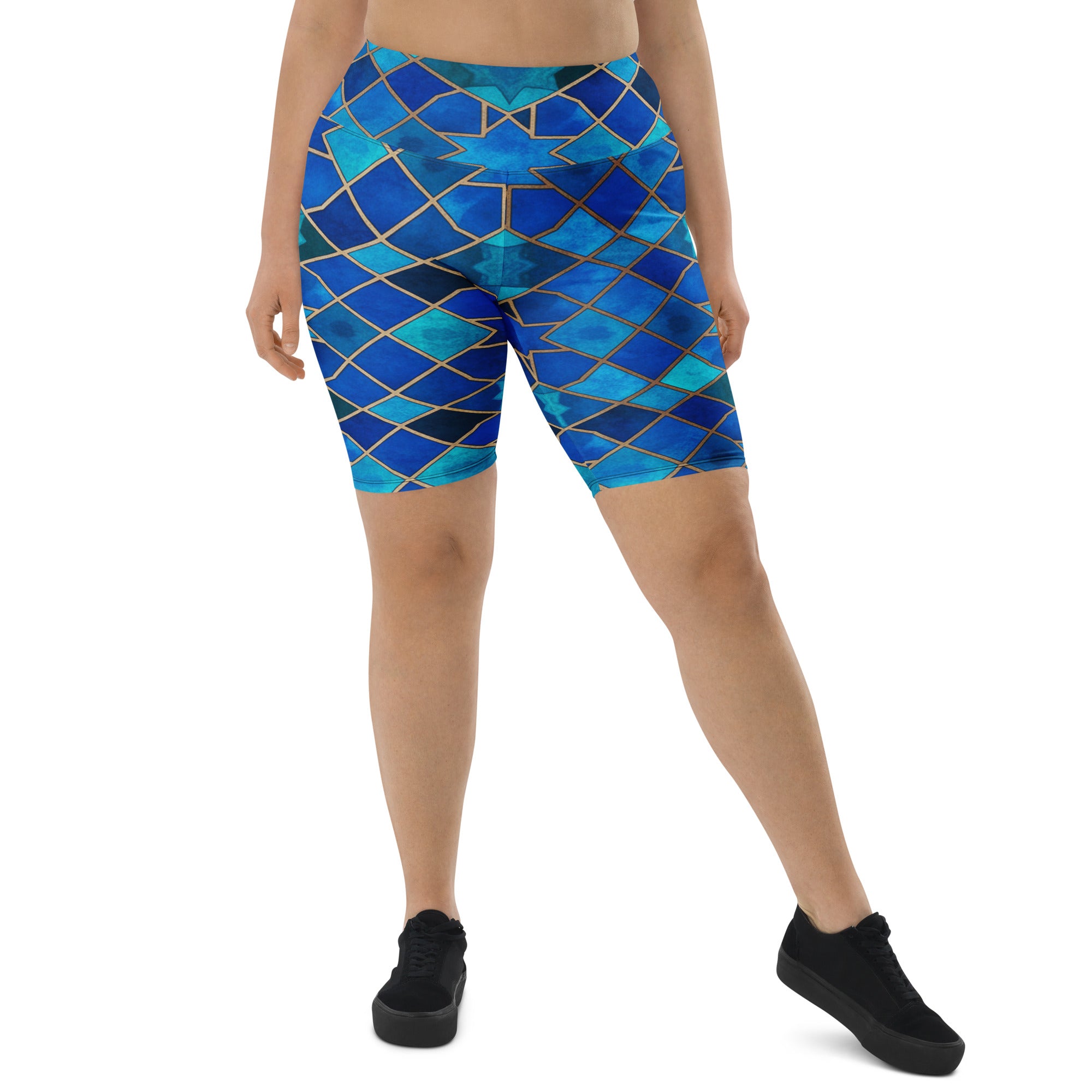 Arabic Watercolour Sapphire Bronze Bike Shorts | GearBunch