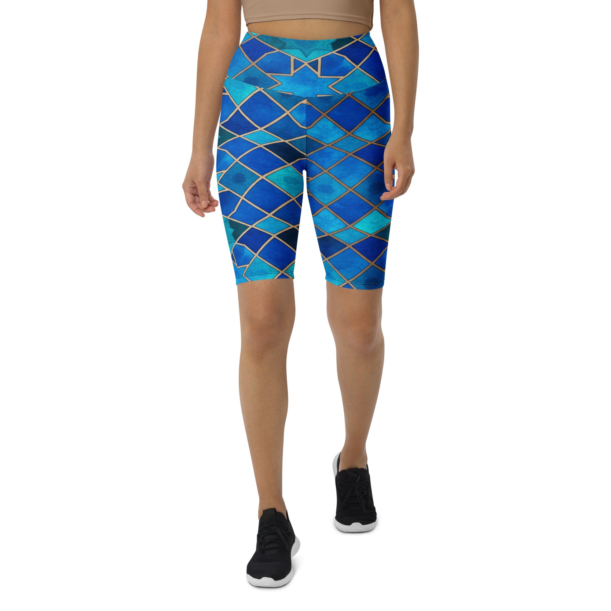 Arabic Watercolour Sapphire Bronze Bike Shorts | GearBunch
