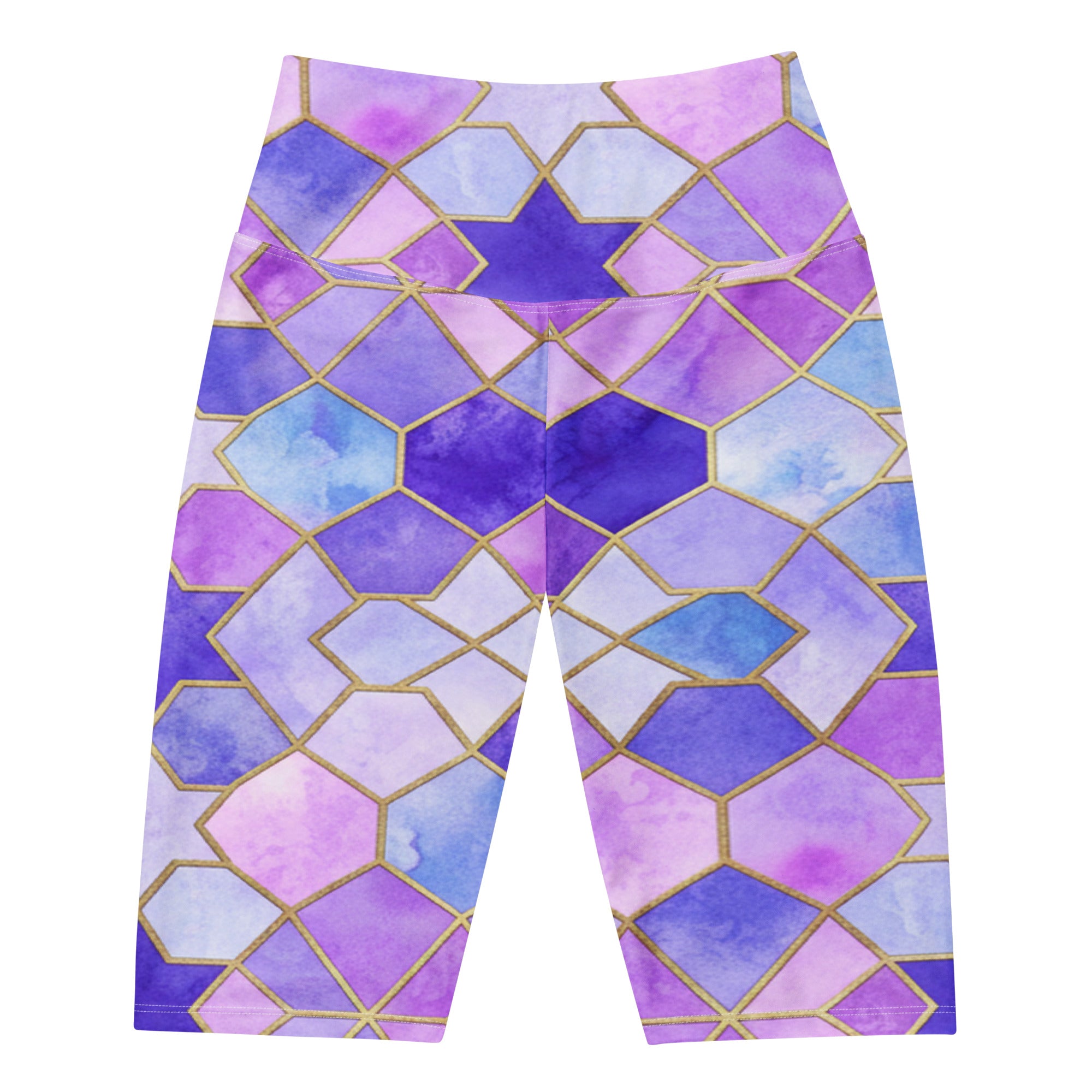 Women's watercolour lavender fields bike shorts front view
