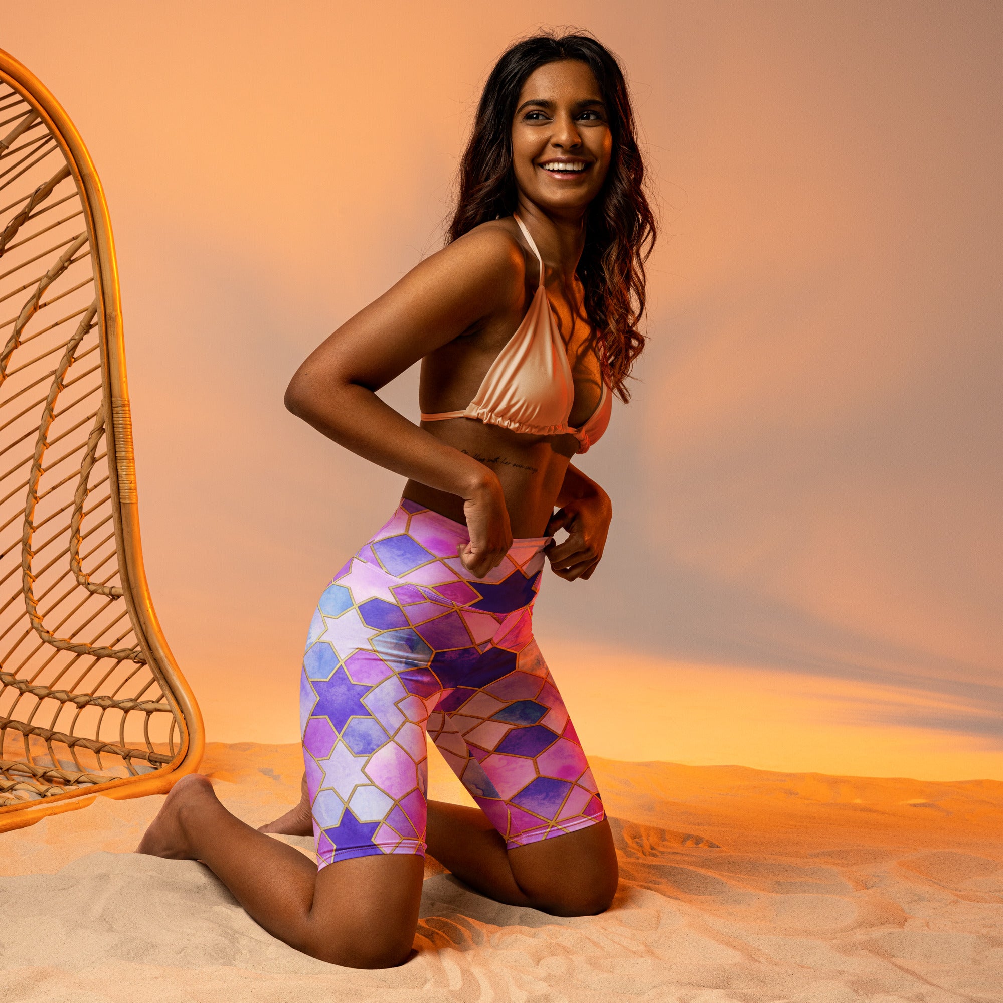 Arabic Watercolour Lavender Fields Bike Shorts | GearBunch