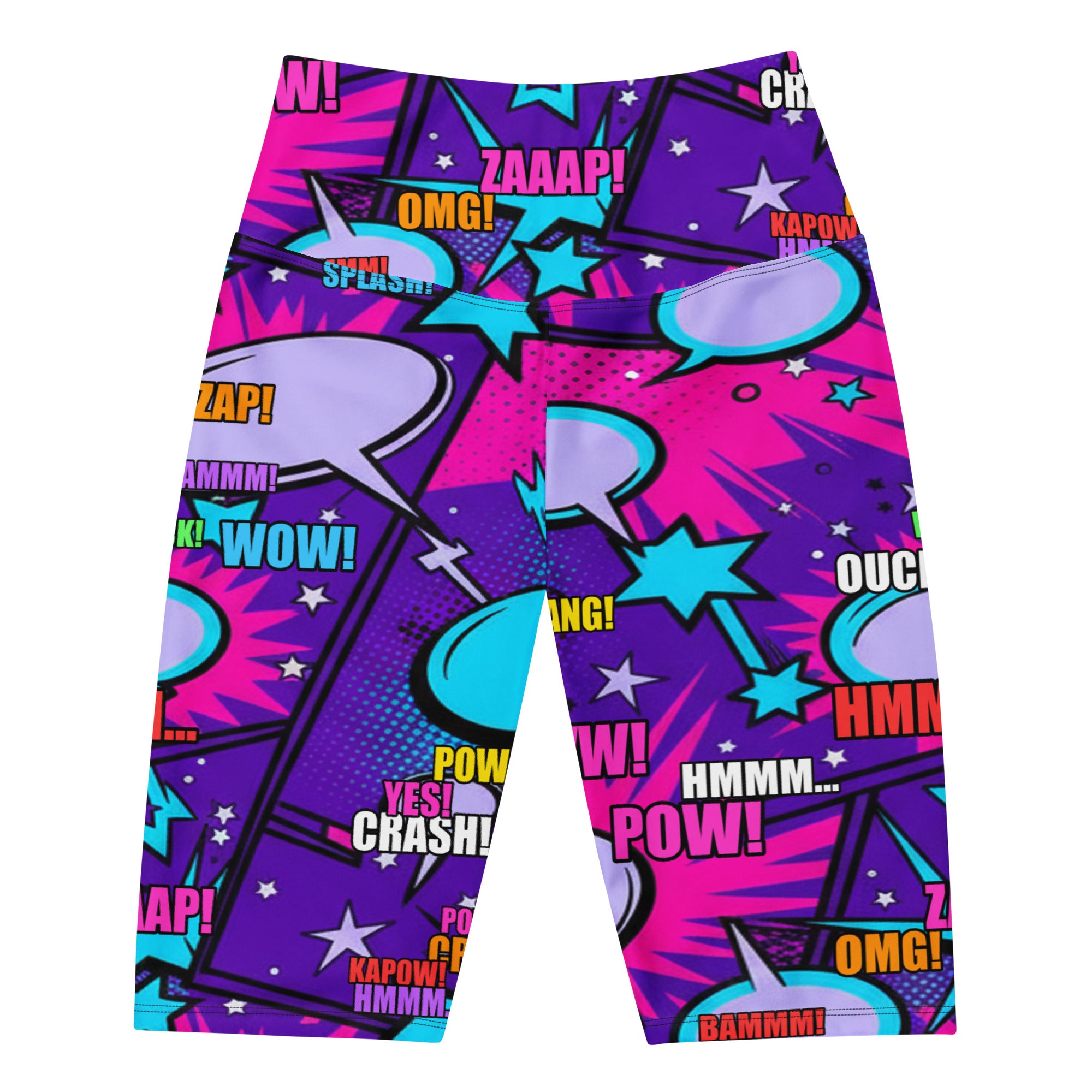 Women's comic pop galaxy purple bike shorts front view