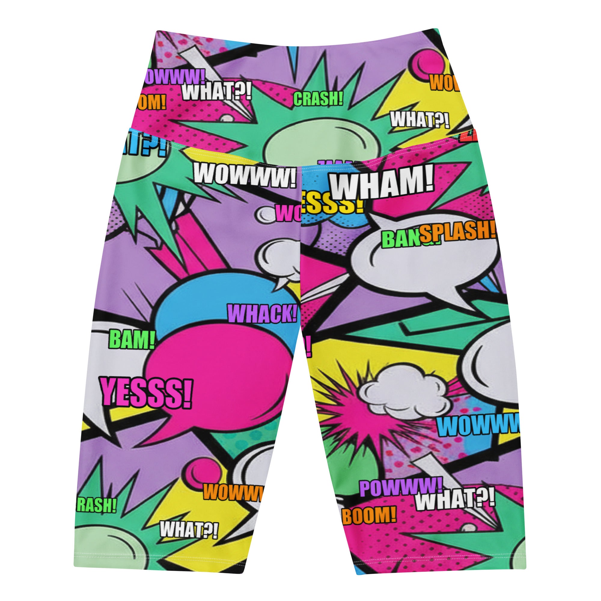 Women's comic strip pop candy bike shorts front view