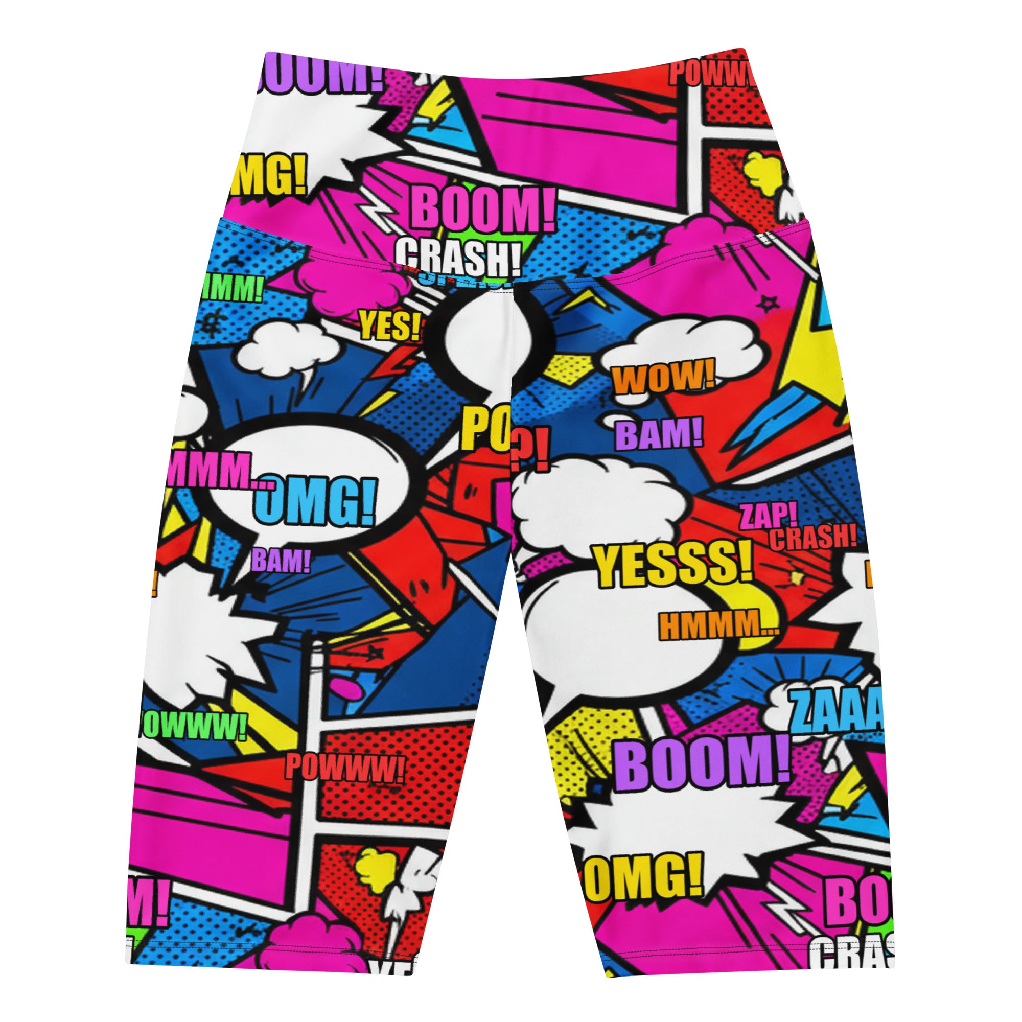 Women's comic strip ninja night bike shorts front view
