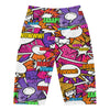 Women's comic strip disco funk bike shorts front view