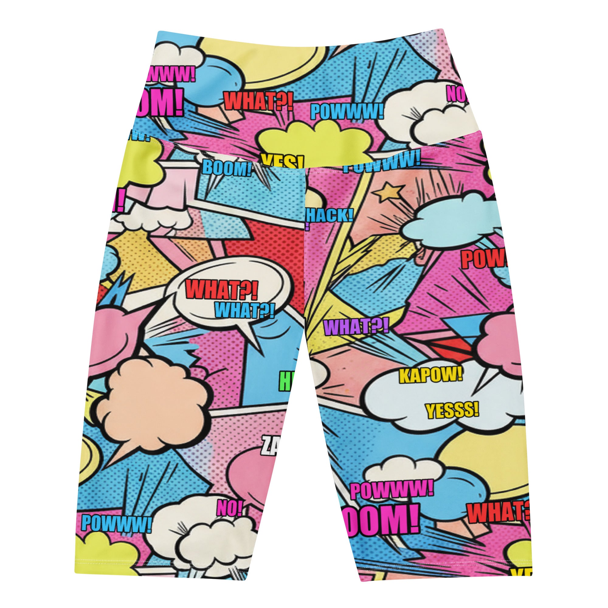 Women's comic strip kawaii cute bike shorts front view