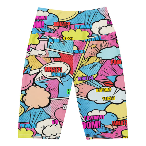 Women's comic strip kawaii cute bike shorts front view