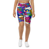 Women's comic strip cosmic boom printed bike shorts front view