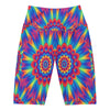 Women's psychedelic neon rainbow burst bike shorts front view