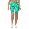 Women's psychedelic mint warp printed bike shorts front view