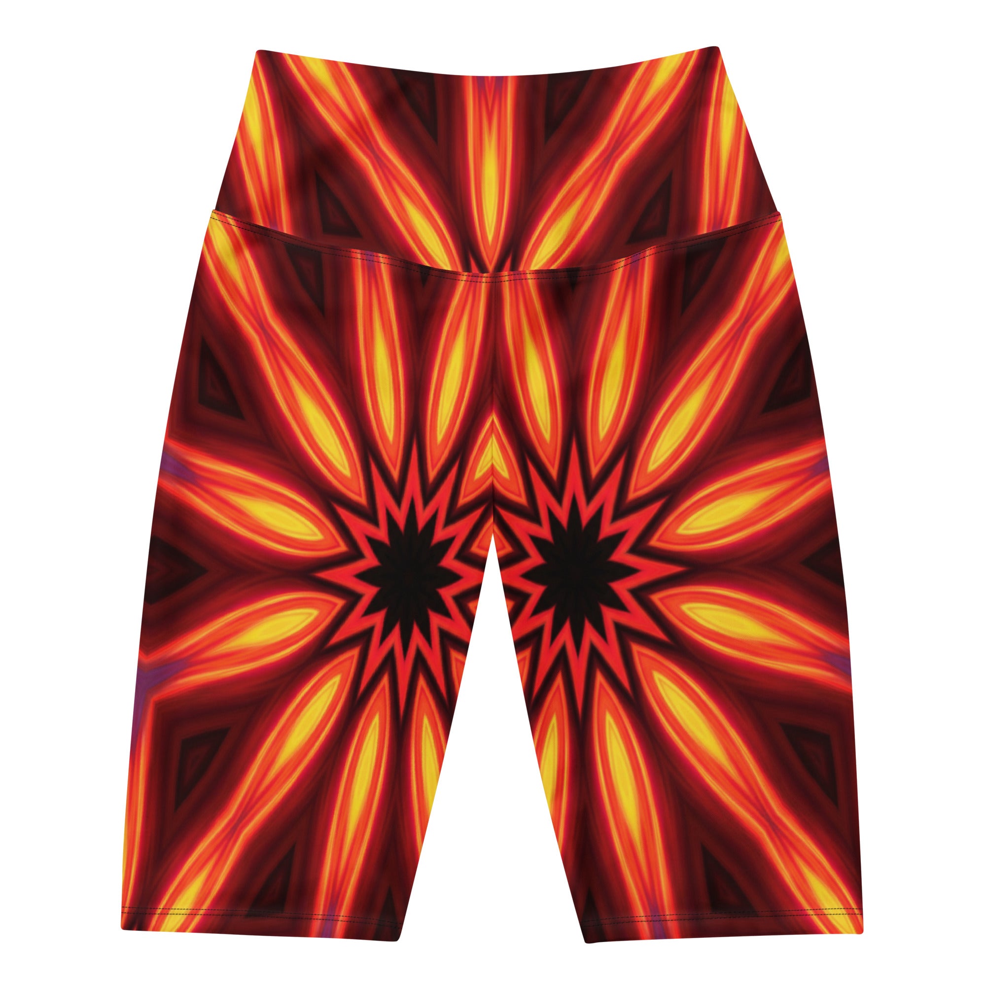 Women's psychedelic infrared bike shorts front view