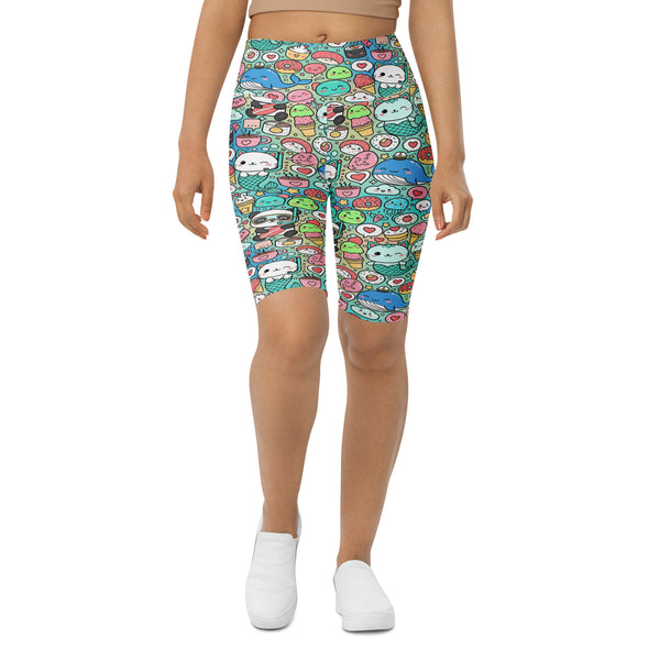 Women's kawaii ocean friends bike shorts front view