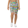 Women's kawaii rainy day printed bike shorts front view