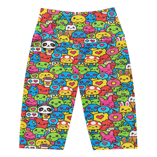 Women's kawaii arcade game printed bike shorts front view