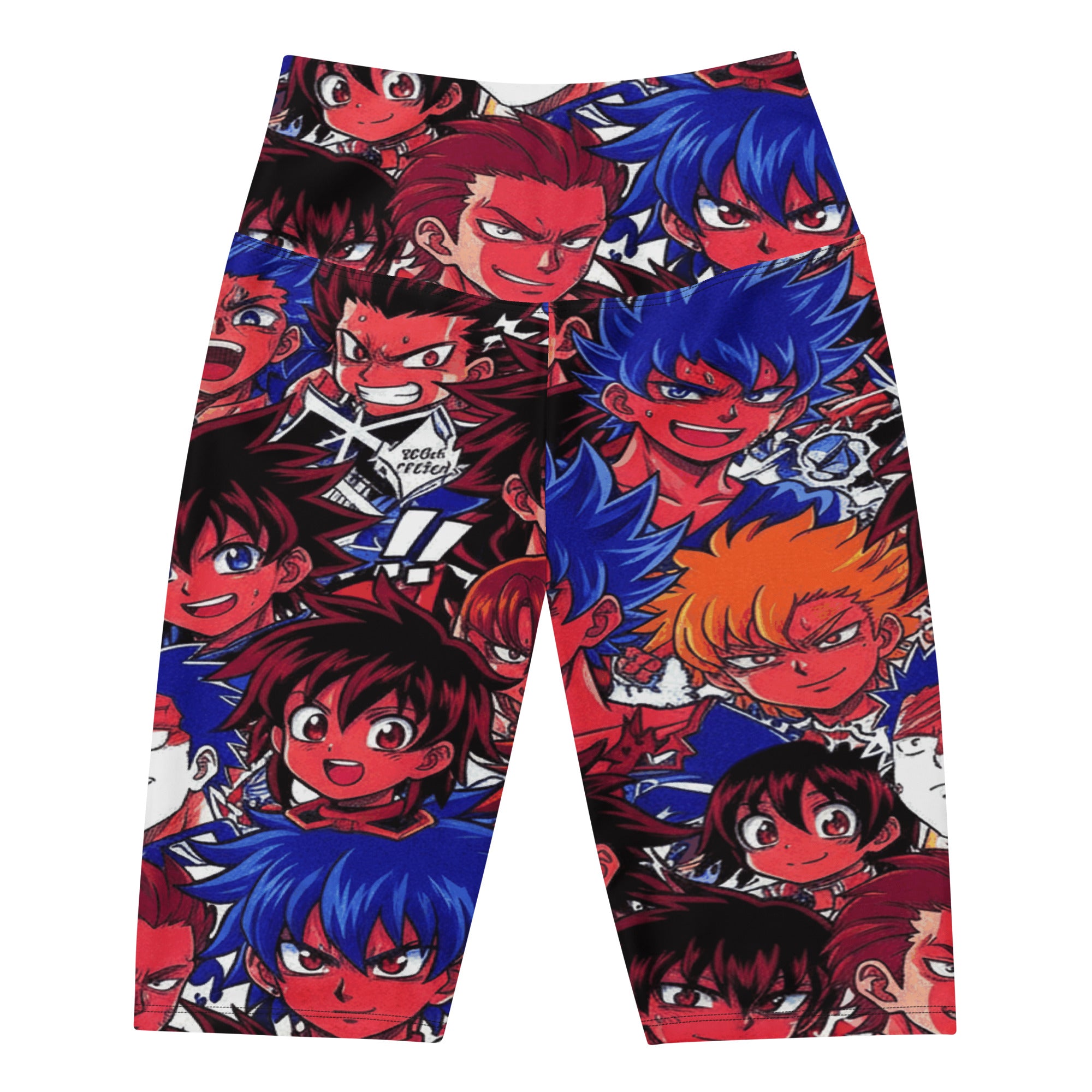 Women's anime collage dark shonen bike shorts front view