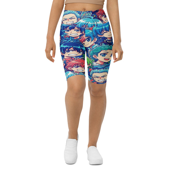 Women's anime ocean wave bike shorts front view