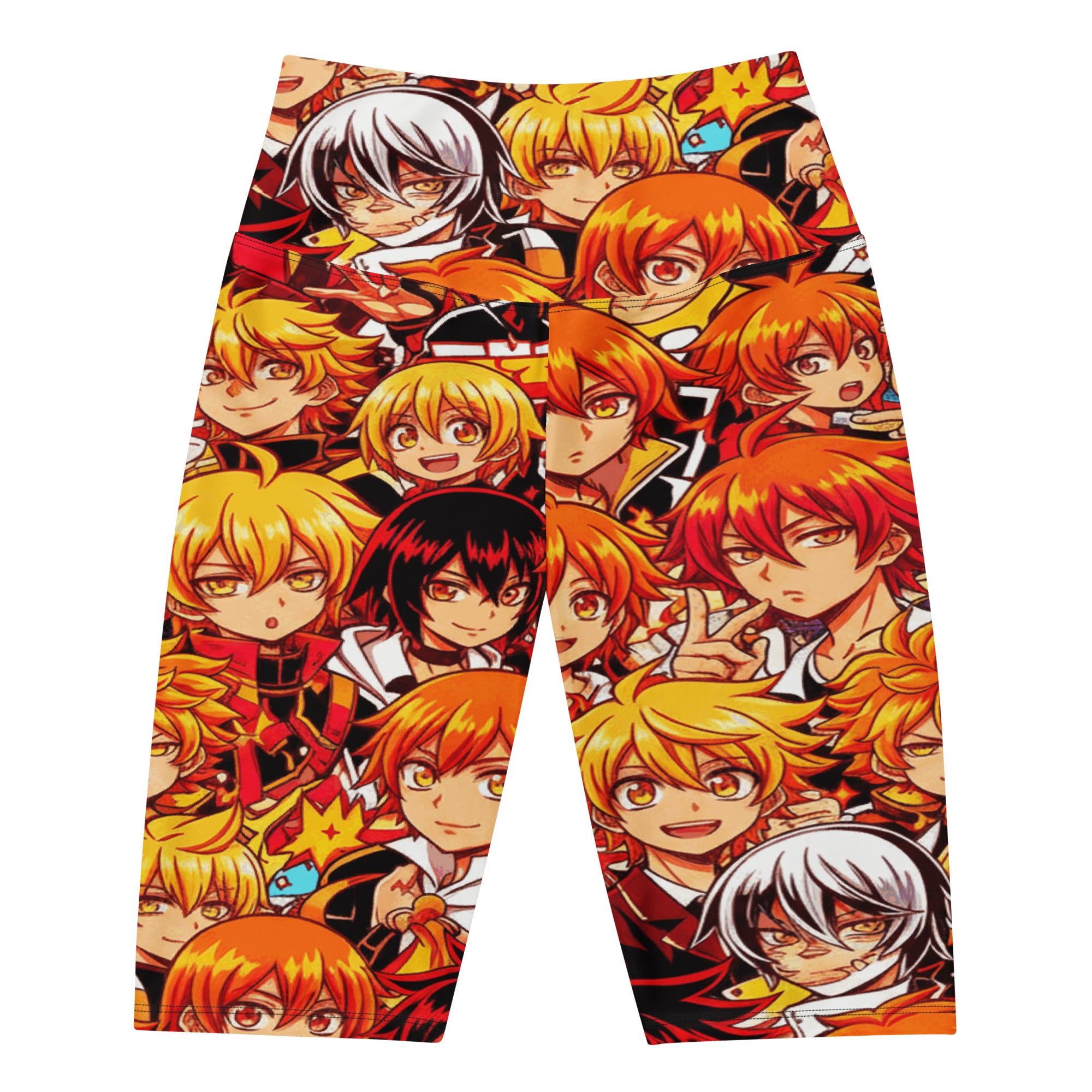 Women's anime collage fire spirit printed bike shorts front view
