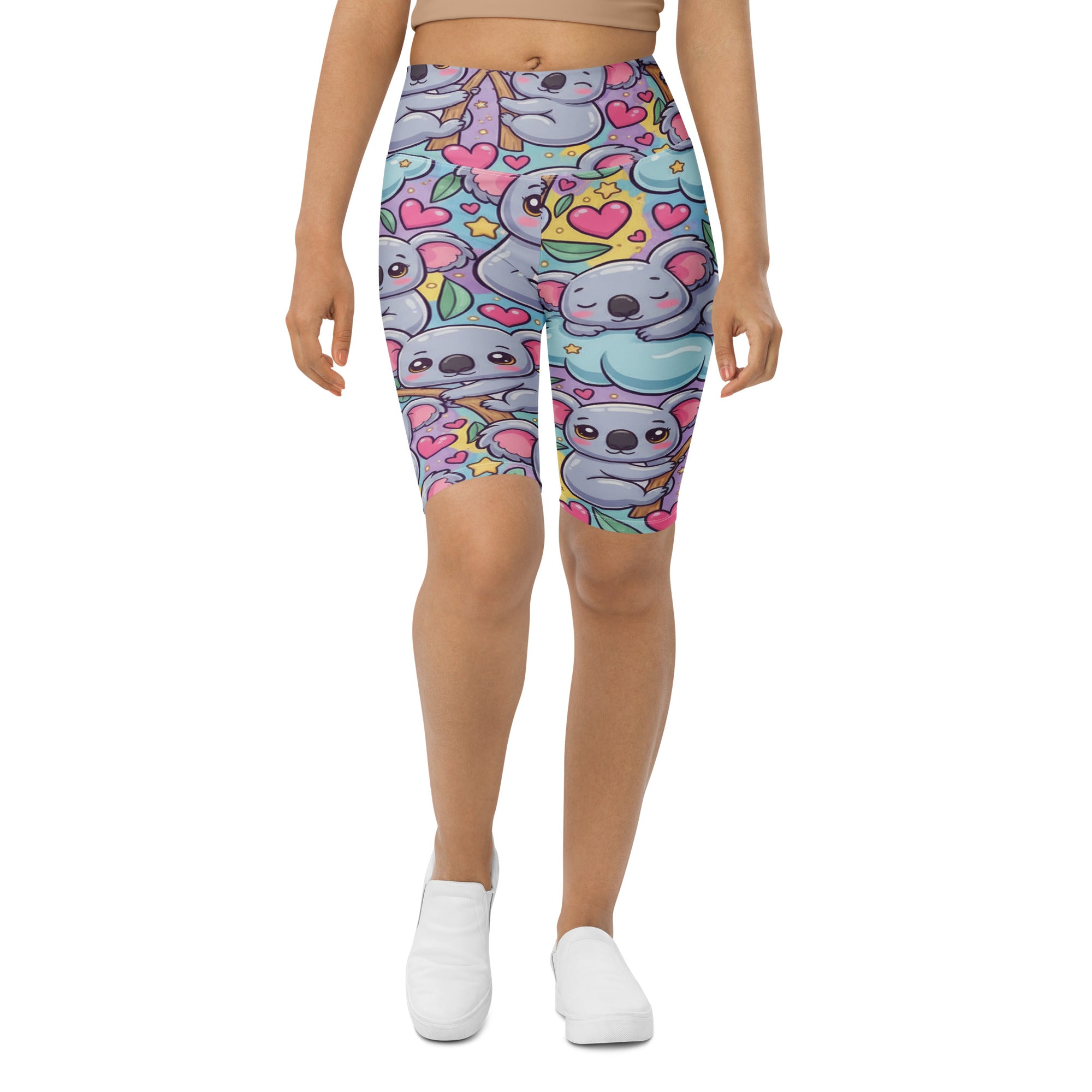 Women's koala and friends printed bike shorts front view