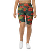 Women's tropical leaves printed bike shorts front view