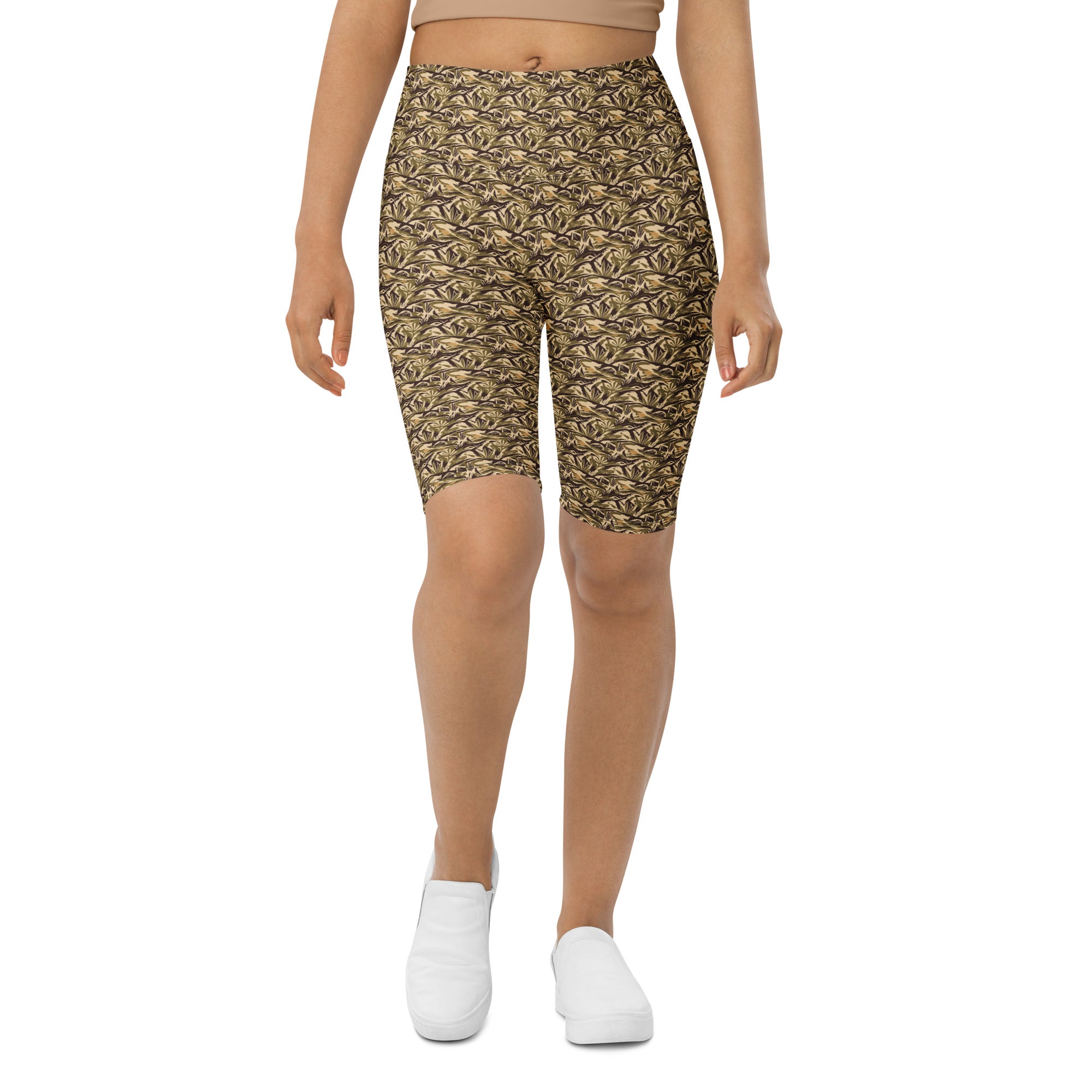 Women's desert landscape bike shorts front view