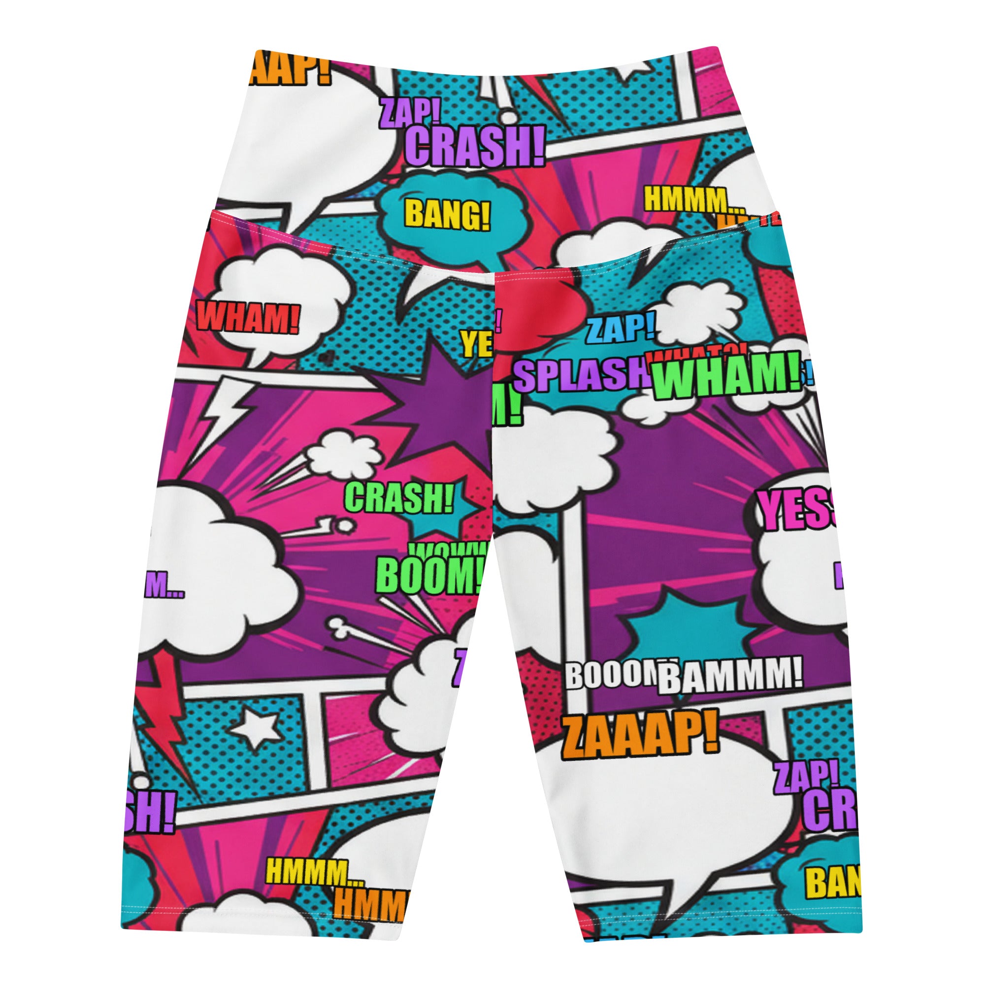Women's comic strip roller derby bike shorts front view